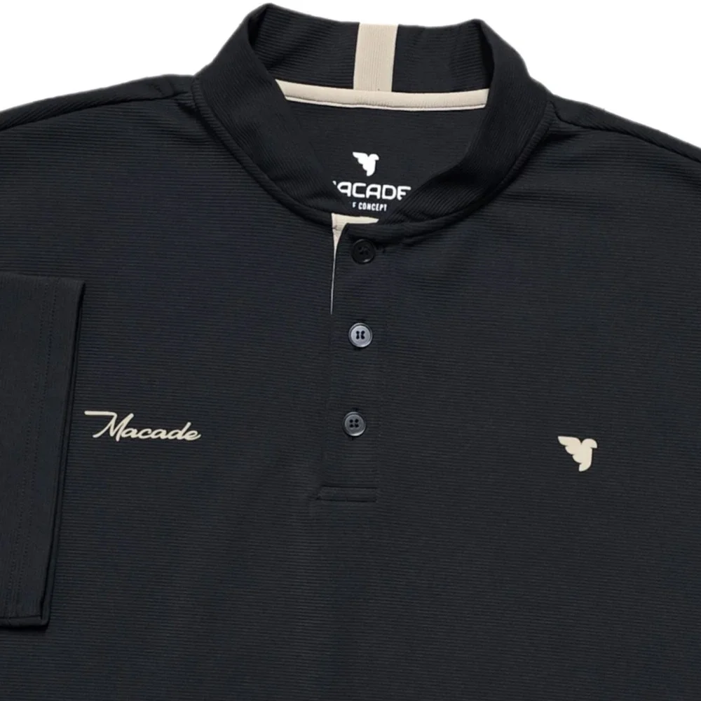 Macade Polo Mens L Black Golf Performance Blade Collar Polo Heath Bomber Shirt